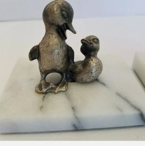 Silver Plated Pewter Ducks on Marble Base Figurine